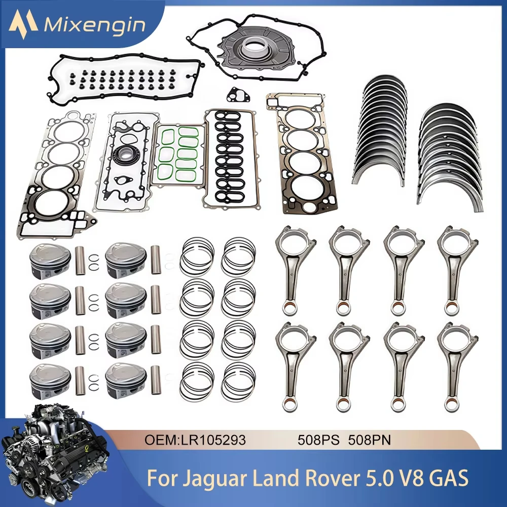 Engine Parts piston connecting rod Main & Rod Bearing gasket Set Kit Fit 5.0 V8 GAS For Jaguar Land Rover 5.0L 508PS 508PN AJ133