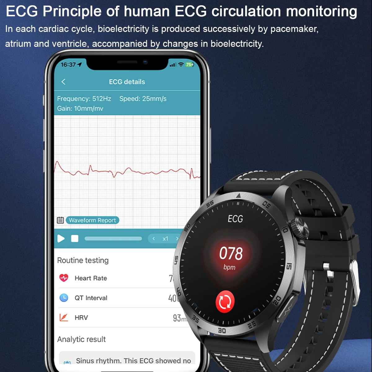 Marsyu Micro Physical Examination Blutfette Harnsäure Blutdruck Smart Watch EKG+PPG Uhr Bluetooth Anruf Smartwatch Herren – Detail 1