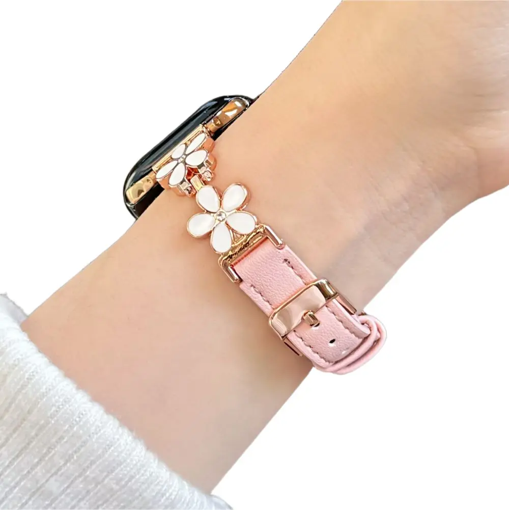 

Ремешки для Apple Watch с цветочным дизайном, кожаные браслеты для женщин, 49, 46, 45, 44, 42, 41, 40, 38 мм, элегантные ремешки для iWatch.