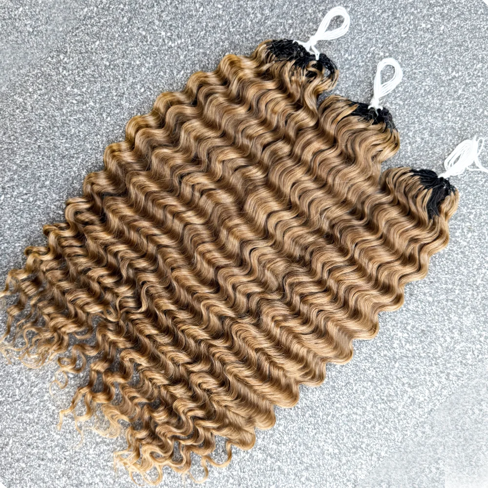 Miracle Knots Honey Blonde Deep Wave Feather Crochet Human Hair Extension Pre-Separated Knotless Invisble Crochet Braids Hair image 7