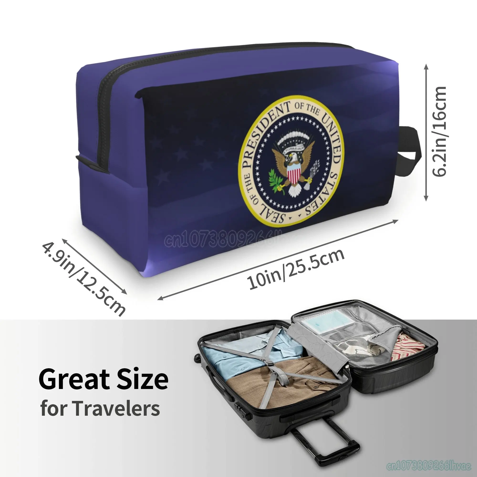 Bolsa de almacenamiento con sello del Presidente de los Estados Unidos, neceser portátil de gran capacidad, estuches de cosméticos para viajes