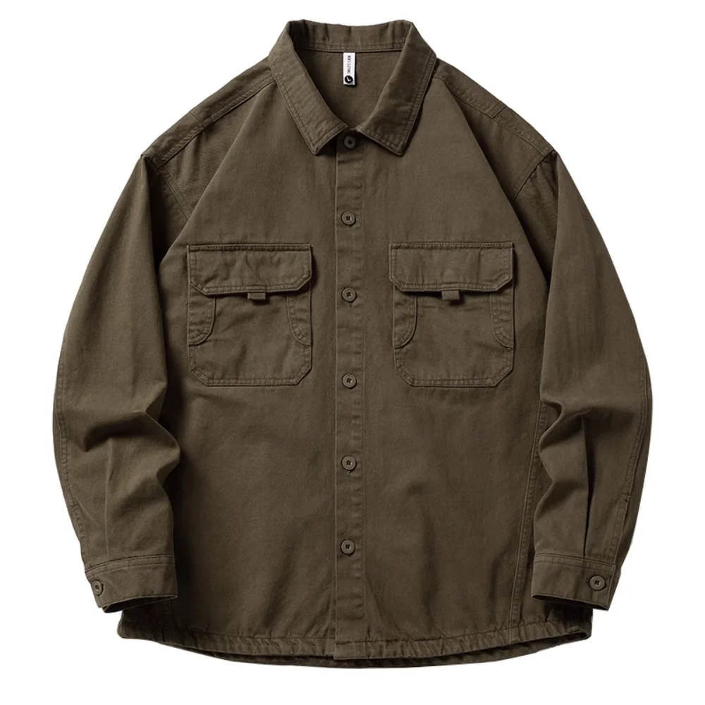 Vintage Japanese Style Hard-Washed Work Shirt for Men, Autumn New Arrivals, Casual Loose Fit Long Sleeves Jacket