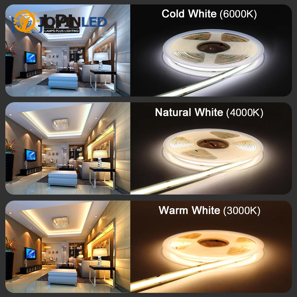 JOYINLED 5M 10M LED Strip 24V COB LED Light Strip Flexible Ribbon LED Light Room Decor LED Tape 2700K 3000K 4000K 6000K 8mm