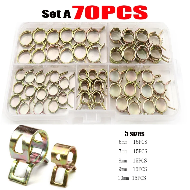 75PCS Assortment Spring Clip Hose Clamp Fastener Fuel Line Hose Water Pipe Air Tube Car Plumbing Fastener M6 M7 M8 M9 M10 Kit