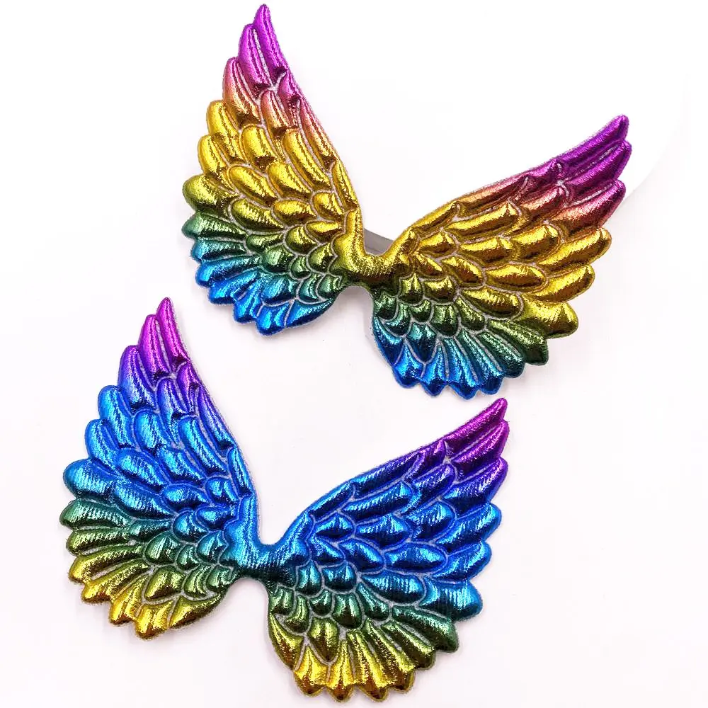 Colorful Glitter PU Big Angel Wings Patches Wedding Appliques for Clothing DIY Hair Clip Accessories Craft E40