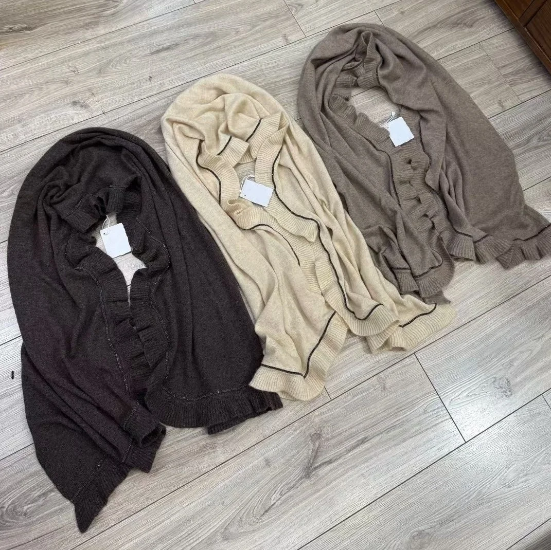 

Женский кашемировый шарф с бисерной цепочкой, осенне-зимний, высокого качества