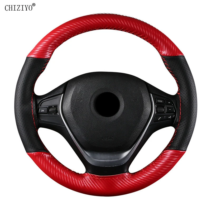 Braid Car Steering Wheel Cover Decoration Carbon Fiber Microfiber Leather With Needles Thread Splice Covers Sports Fashion 38cm