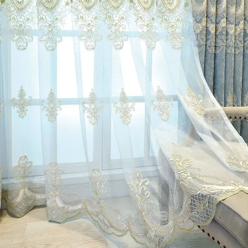 European-Style Elegant Living Room Embroidered Curtain Finished Bedroom Shading Floor Window Bay Window Customization