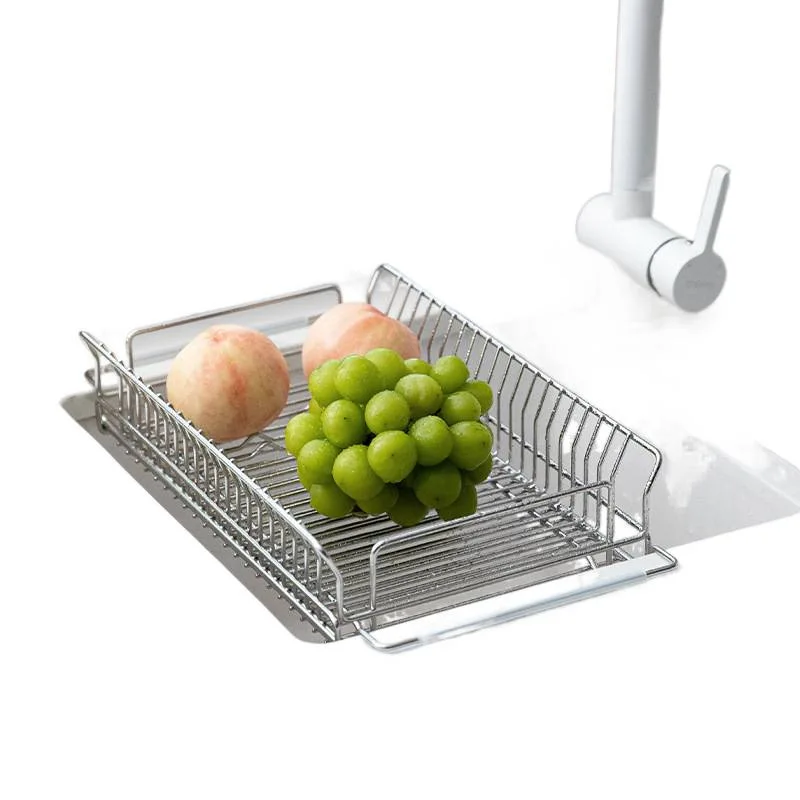 

304 stainless steel retractable drain rack kitchen sink washing basket dish rack countertop storage rack
