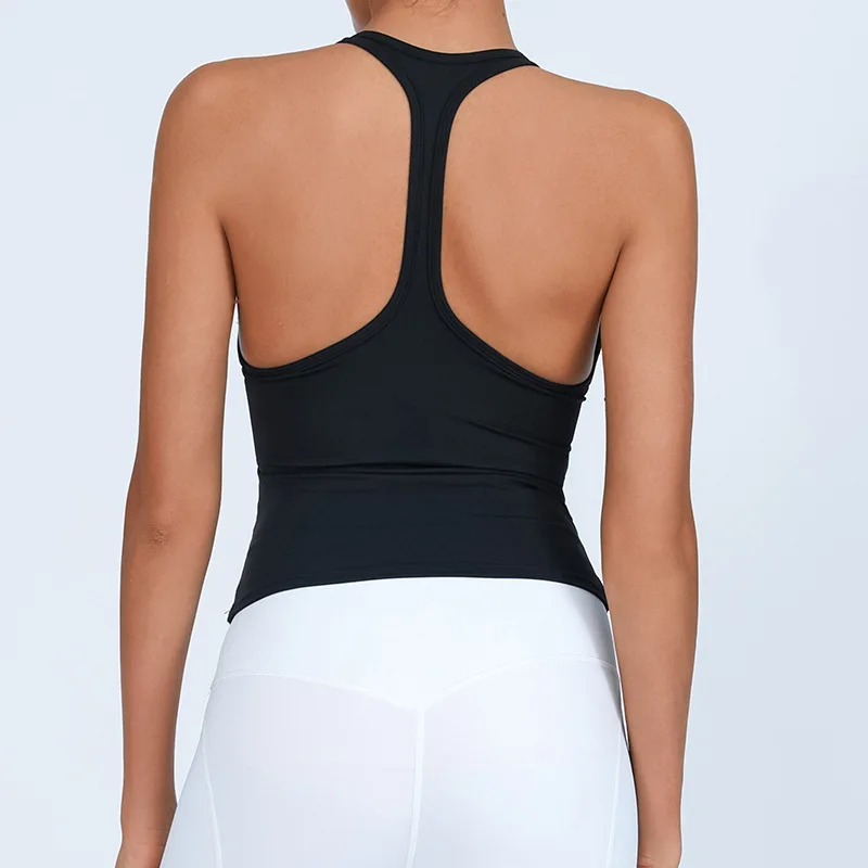 Verano Mujer Yoga Crop Bra deporte Push Up sólido básico camiseta chaleco con almohadilla en el pecho alta elástica Sexy ajuste sin mangas camiseta sin mangas Correa