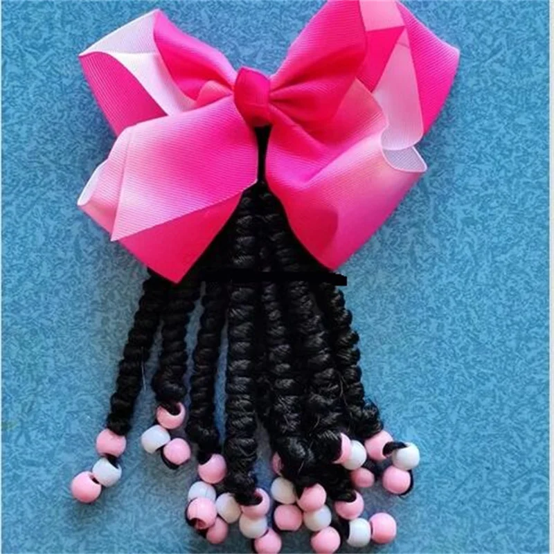 2 pces ponytails braids for kids kids ponytail hair kids braided ponytail with beads and bow