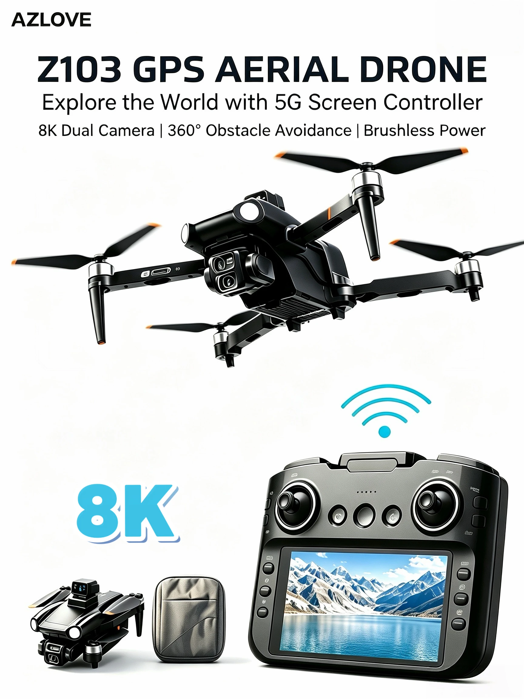 Z103 GPS Drone With Screen Remote Professional Security UAV 8K HR Dual Camera 360° Obstacle Avoidance Brushless Motor Foldable