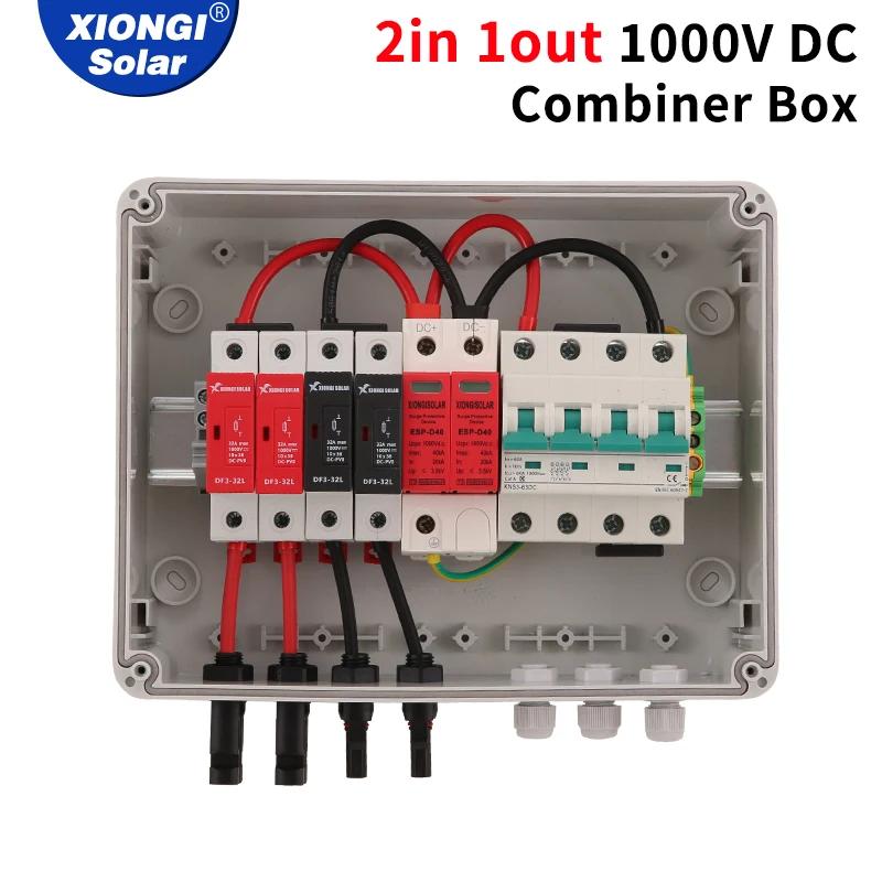 

Solar Photovoltaic PV Combiner Box 2int-1out-1000V String IP65 PV Solar Surge Lightning Protection Outdoor Waterproof