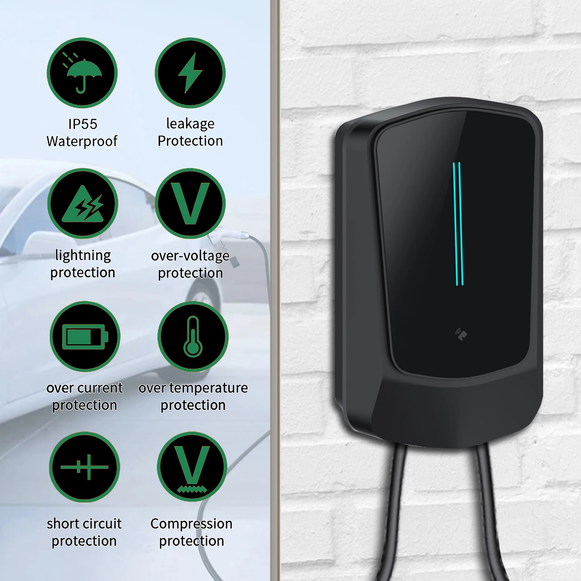 AFAX EV-Station de recharge murale pour véhicule électrique, chargeur de voiture, boîtier mural EVSE, câble Vope2, IEC Powered, SULAndrea Control, 32A, 7.6 KW, 11 KW, 22KW