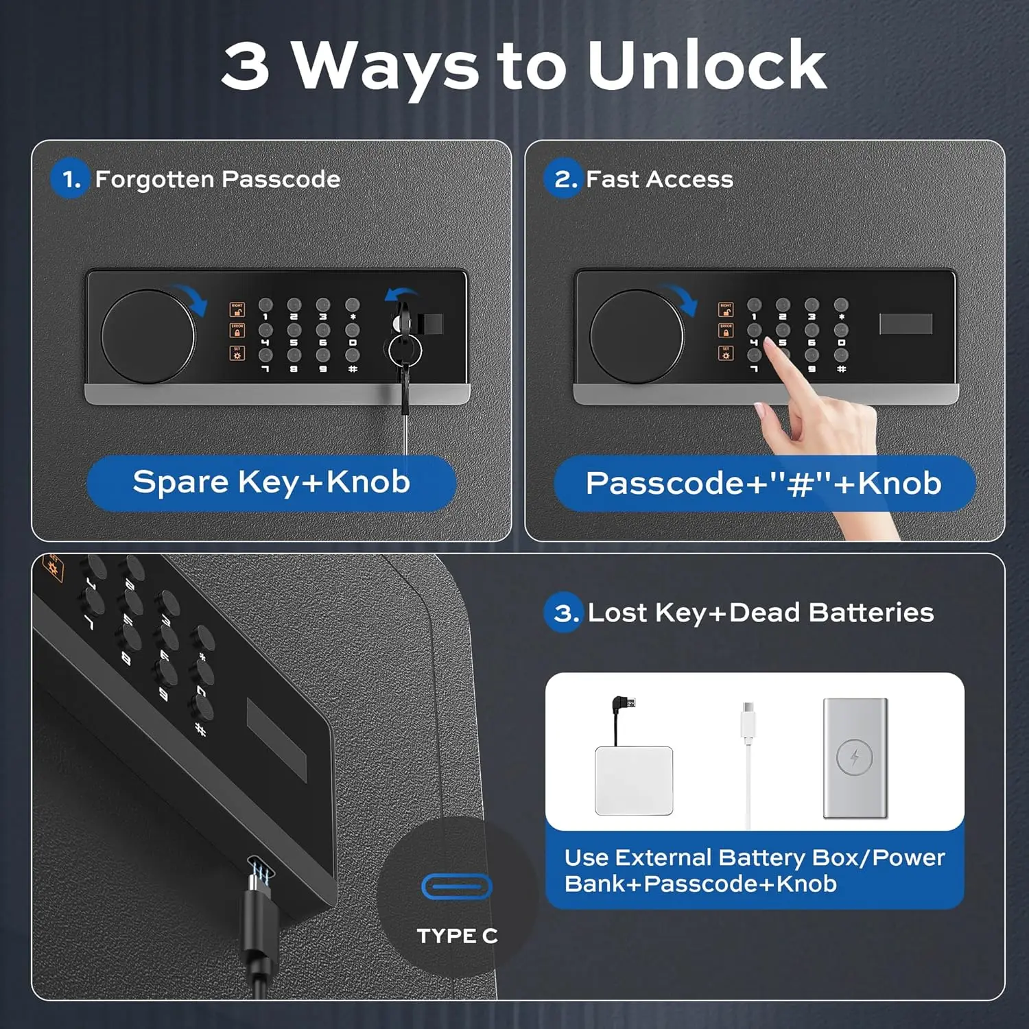 Large Steel Safe Box 3.0 Cuft for Home with LED Light, 6 Locking Bolts Electronic Safe Fireproof with Removable Shelves & Smart