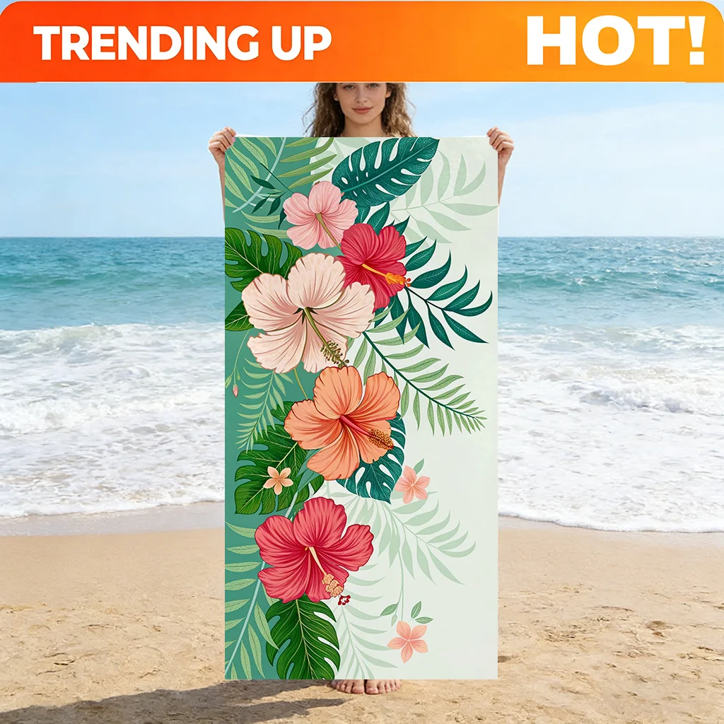 Customize 1pc Floral Design Themed on Vibrant Vitalit Beach Towel Super Absorbent Suitable for Beach Vacation Pool Summer Gift f