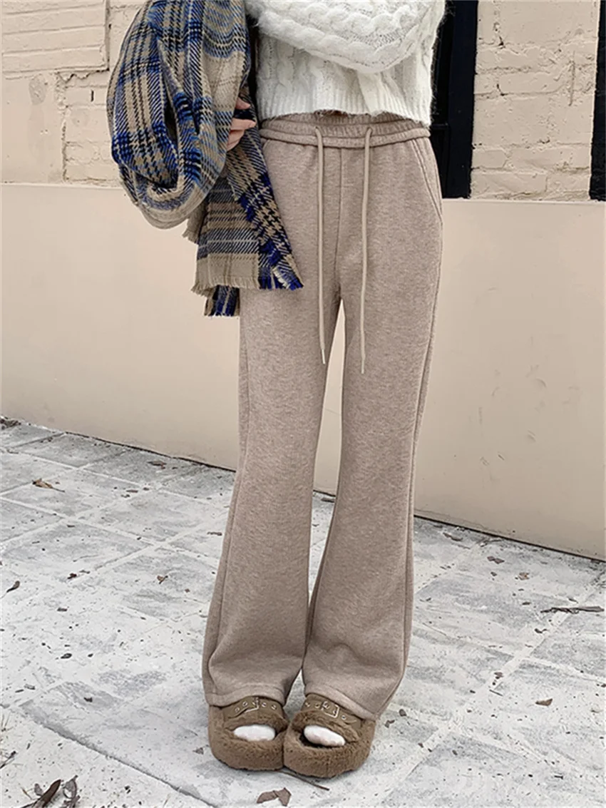 

PLAMTEE All Match Pants Women Solid Straight Loose Winter Daily 2023 Thicken Plush Warm High Waist Streetwear Casual New