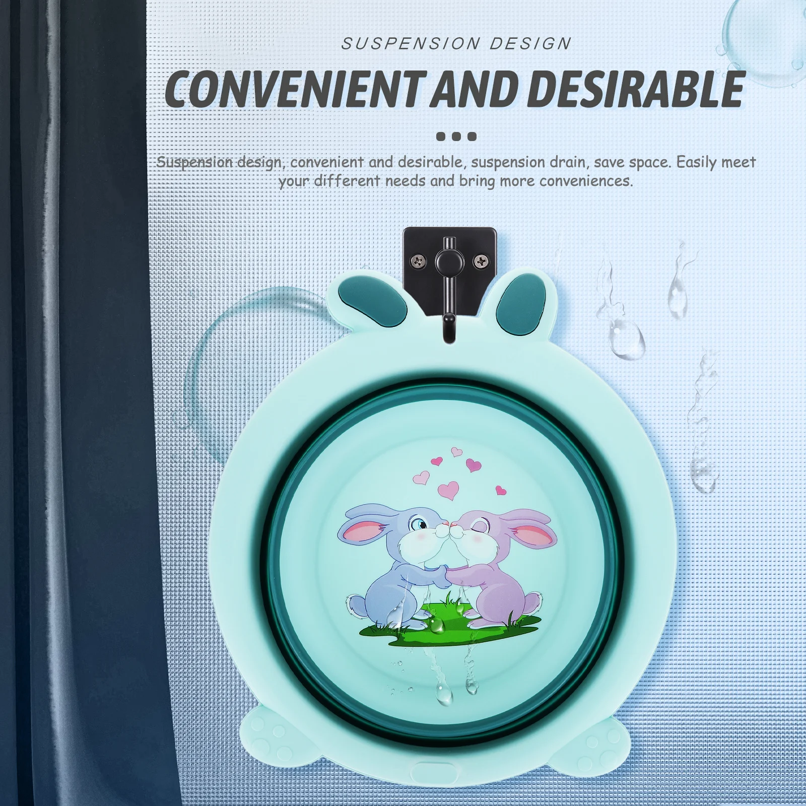 

Portable Little Rabbit Wash Basin Collapsible Baby Kids Toddler Foot Hand Face Shampoo Foldable Travel Washing Tool Storage