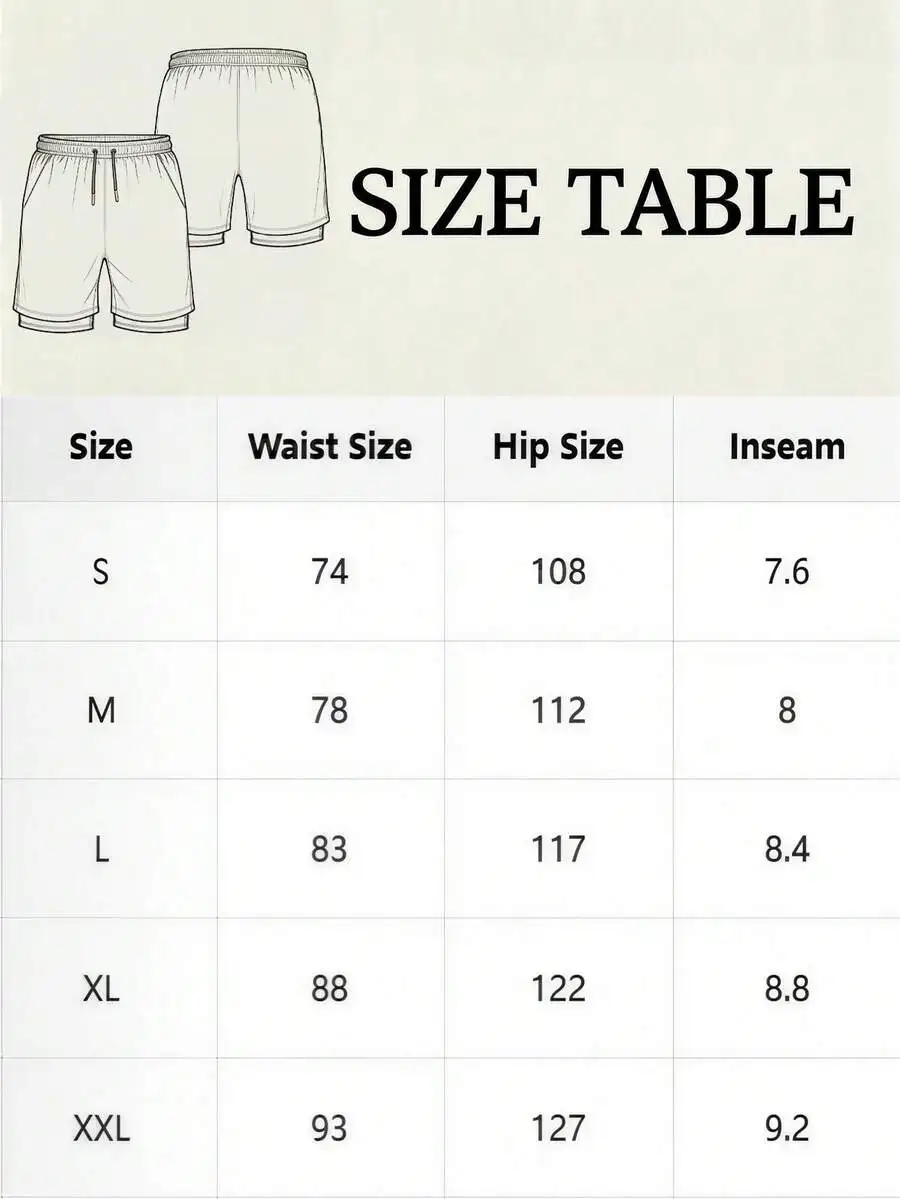 Mens Digital Print Double Layer Shorts Breathable Soft Fabric Streetwear Casual Sporty Summer