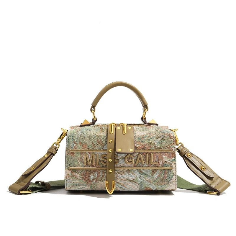 

Fashion Women Boston Pillow Bag Oil Painting Jacquard Letter Embroidery Shoulder Handbag Elegant Handheld Design Crossbody Bag
