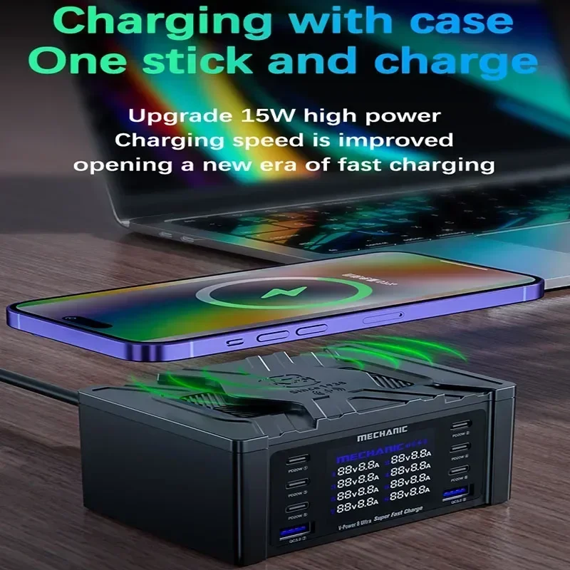 

MECHANIC V-Power 8 Ultra 8 Max Super Fast Charger with 8 Ports QC3.0 PD USB Charging Station Phone Tablet Quick Charging Source