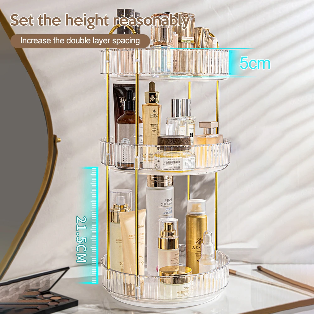 2/3 Layers Light Luxury Makeup Organizer 360° Rotating Desktop Cosmetic Storage Shelf Skincare Rack Bathroom Accessories