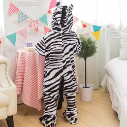 Zebra Suit Kids Winter Pajama Flannel Animal Anime Kigurumi Full Body Boy Girl Teen Sleep Hooded Children Carnival Clothes Set