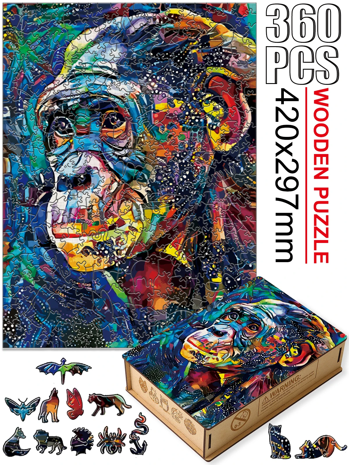 

Mysterious Chimpanzee Puzzle Games Brightly Colored Wooden Animal Puzzles For Adults Kids Challenging Intellectual Toy