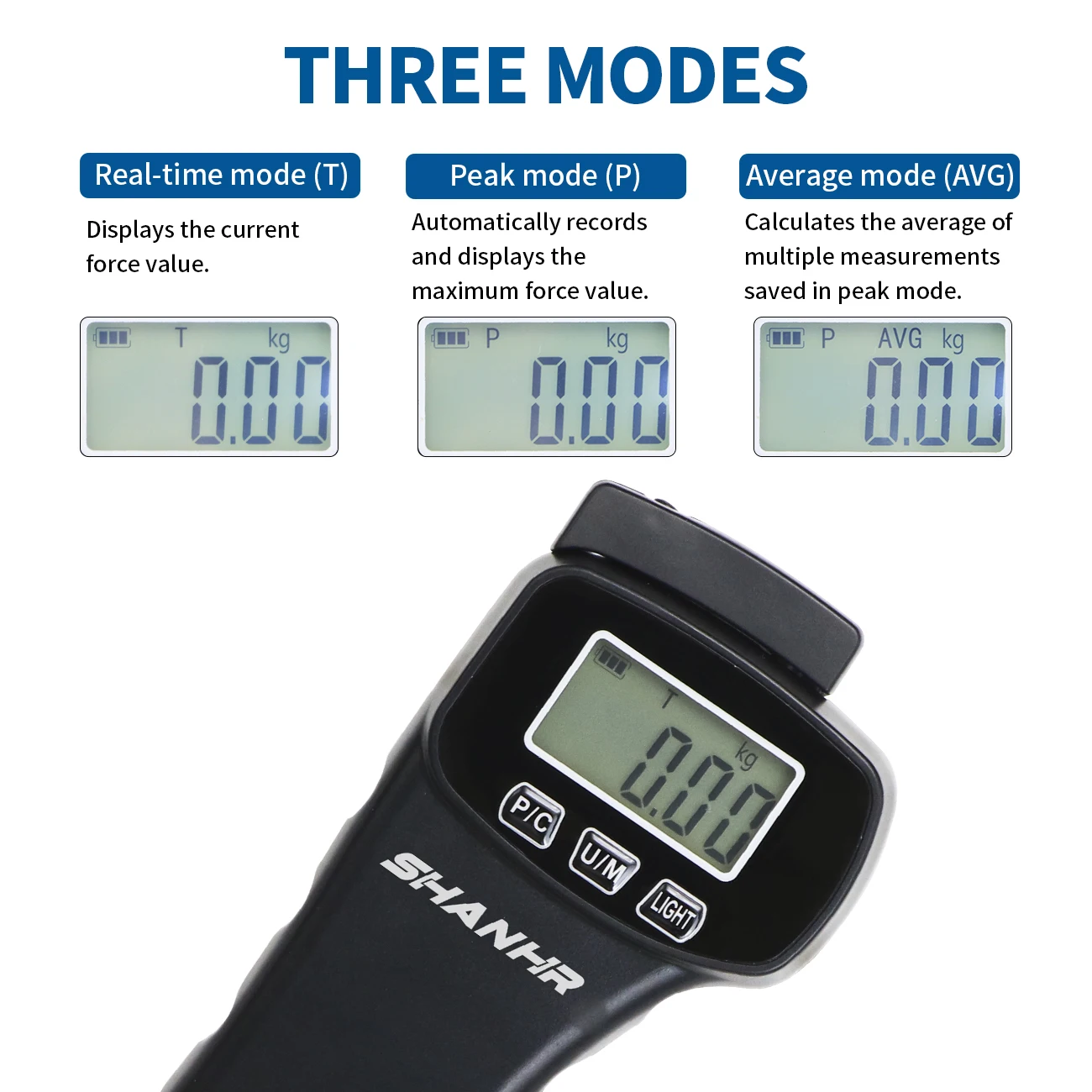 SHANHR Digital Tenision Meter Force Gauge Push Pull Gauge Portable Force Meter with Units KG/LB, Storage Case, Auto Backlit LCD