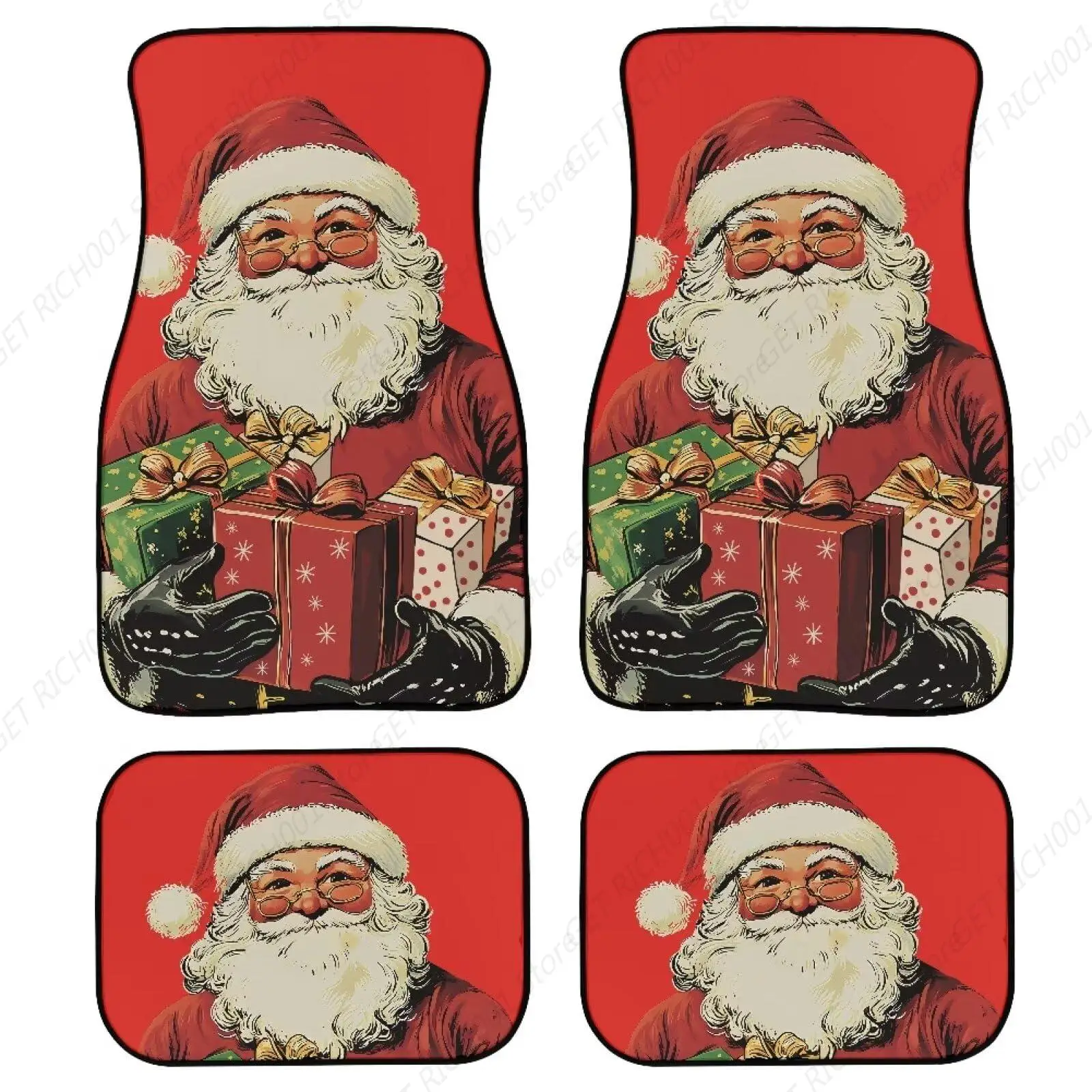 Red Christmas Santa Claus Car Floor Mats,Floral Print Vehicle Floor Protection Auto Interior Accessories Front Rear Floor Mats