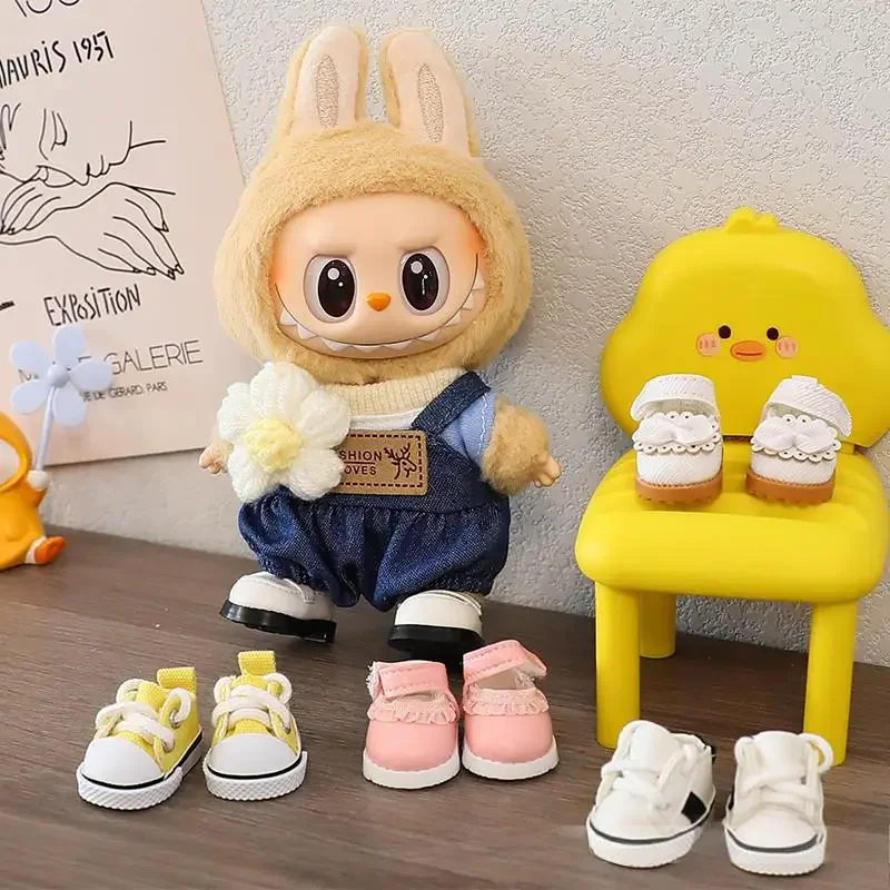 (Hanya Sepatu) untuk LABUBU 17cm sepatu boneka katun mainan kasual sepatu olahraga boneka aksesoris untuk pakaian labubu