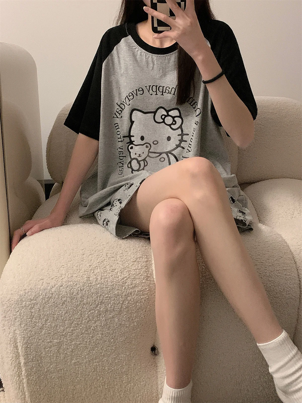 2024 New Sanrio Hello Kitty Summer Short Sleeve Shorts Suit Kawaii Y2K Cartoon Sweet Spicy Girl Home Pajamas Suit Girls Gift