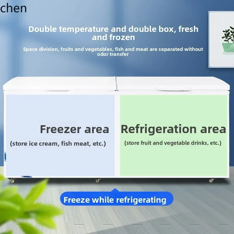 large capacity double temperature double room fresh-keeping and freezing dual-purpose horizontal copper tube refrigerator