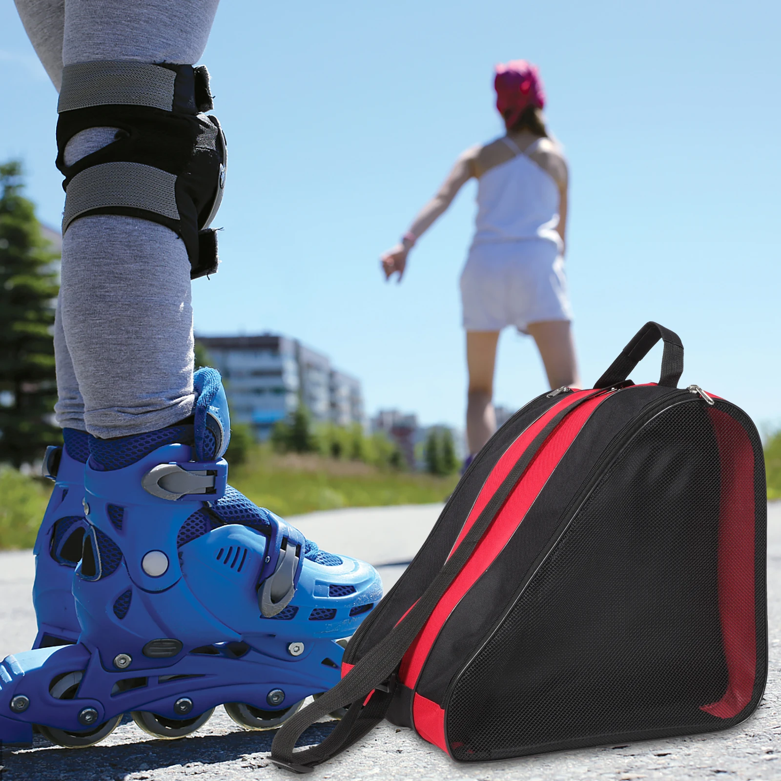 

2pcs Roller Skate Portable Storage Bag With Zipper For Ice Skates Inline Skates Reusable Skate Shoe Pouch Carry String