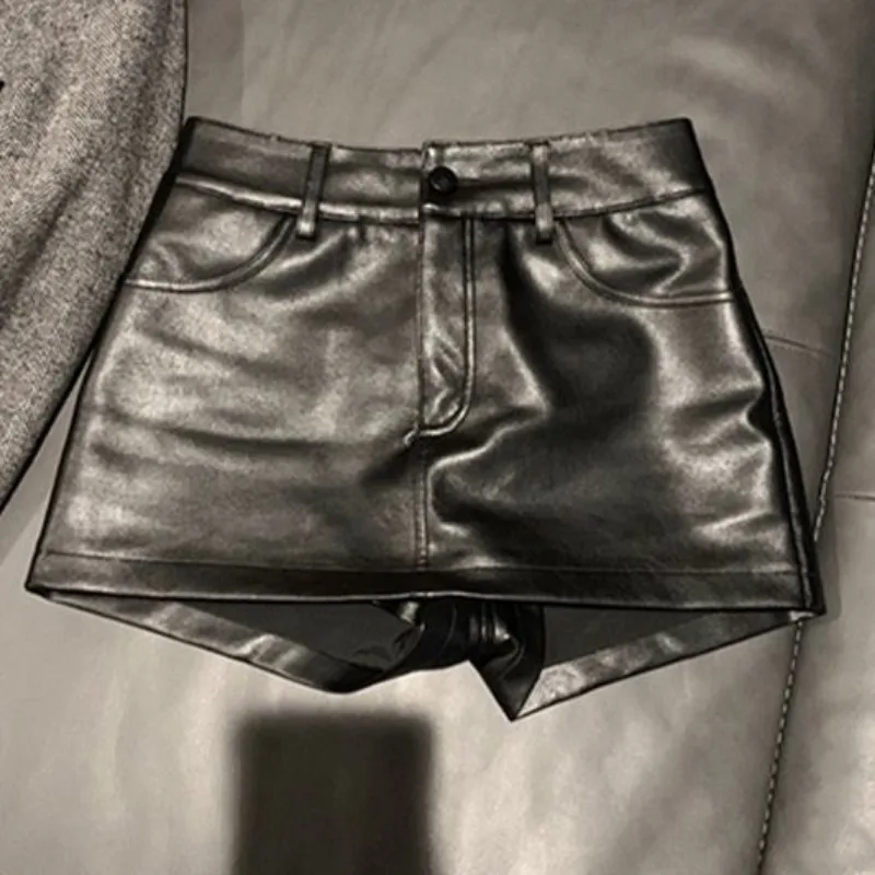 

2024 New Women Sexy Slim Pu Leather Shorts Black Shorts Skirts