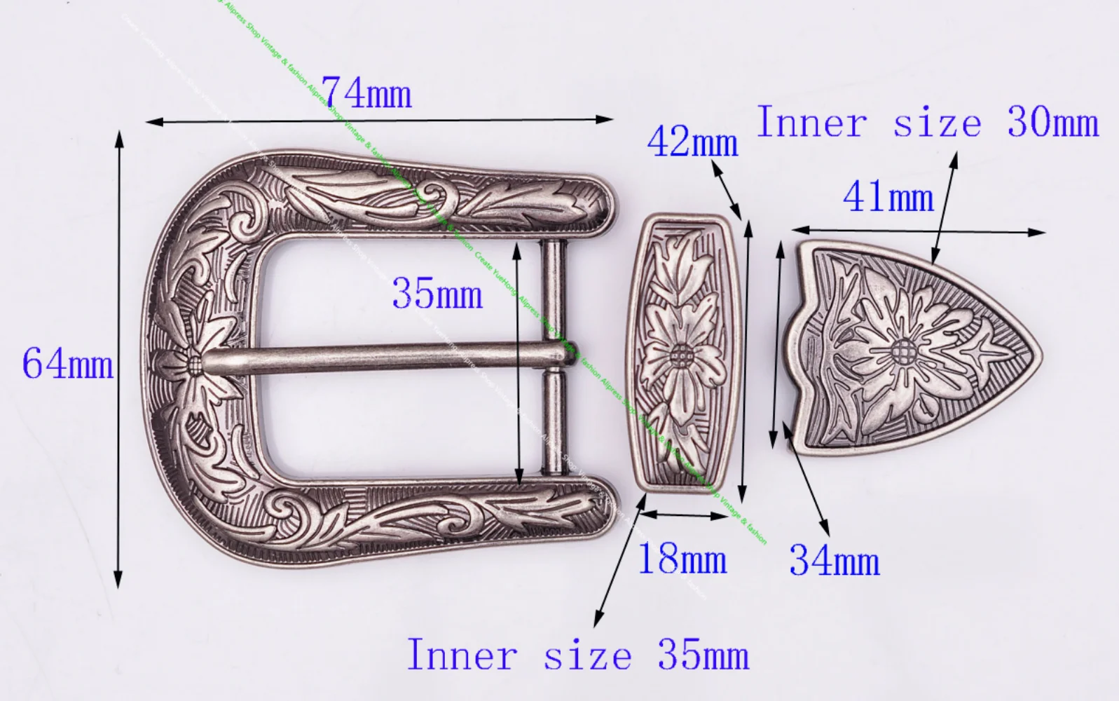 Huge Western Cowboy Cowgirl Rodeo 3PCS Set Silver Flower Embrossed DIY Leather Belt Buckle Replacement Fit 35mm Belt Strap