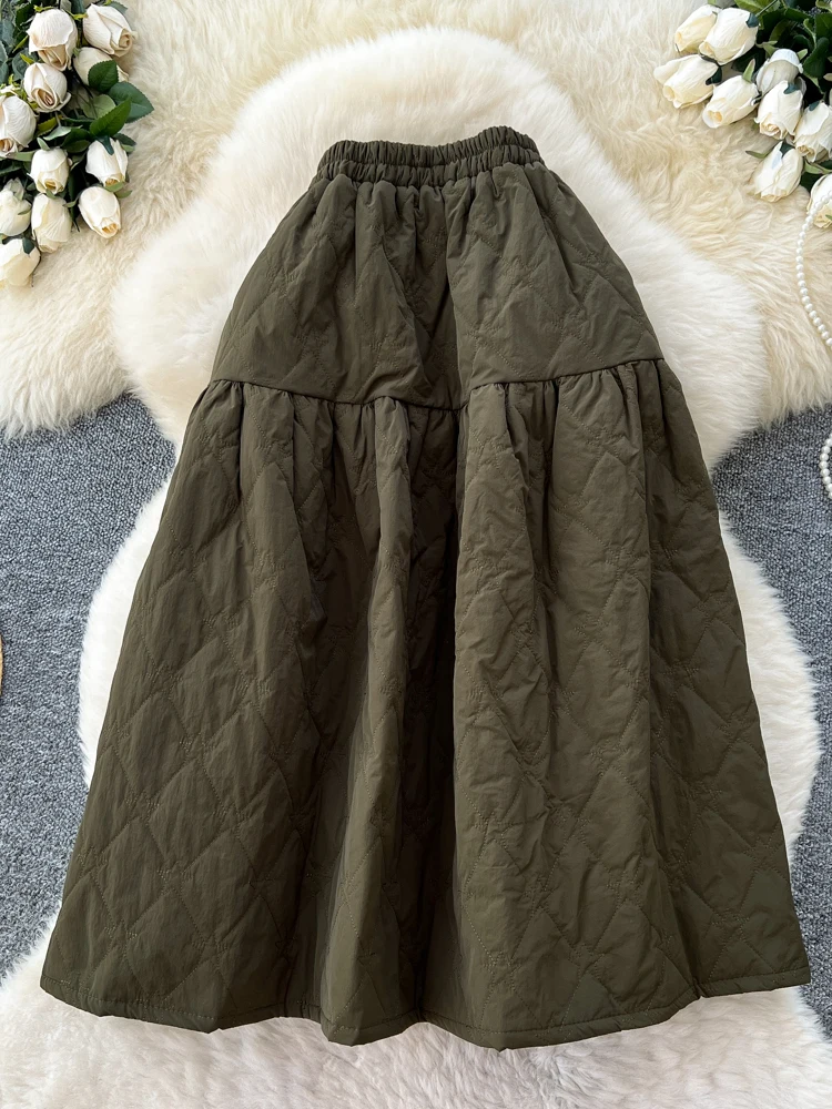 Falda informal gruesa y cálida Retro para mujer, faldas largas acolchadas de Color sólido, estilo Vintage, otoño e invierno, 2025