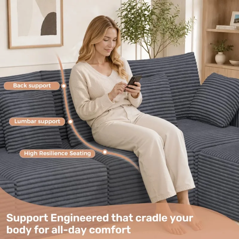 Retractable convertible sofa bed Curved recliner Striped velvet