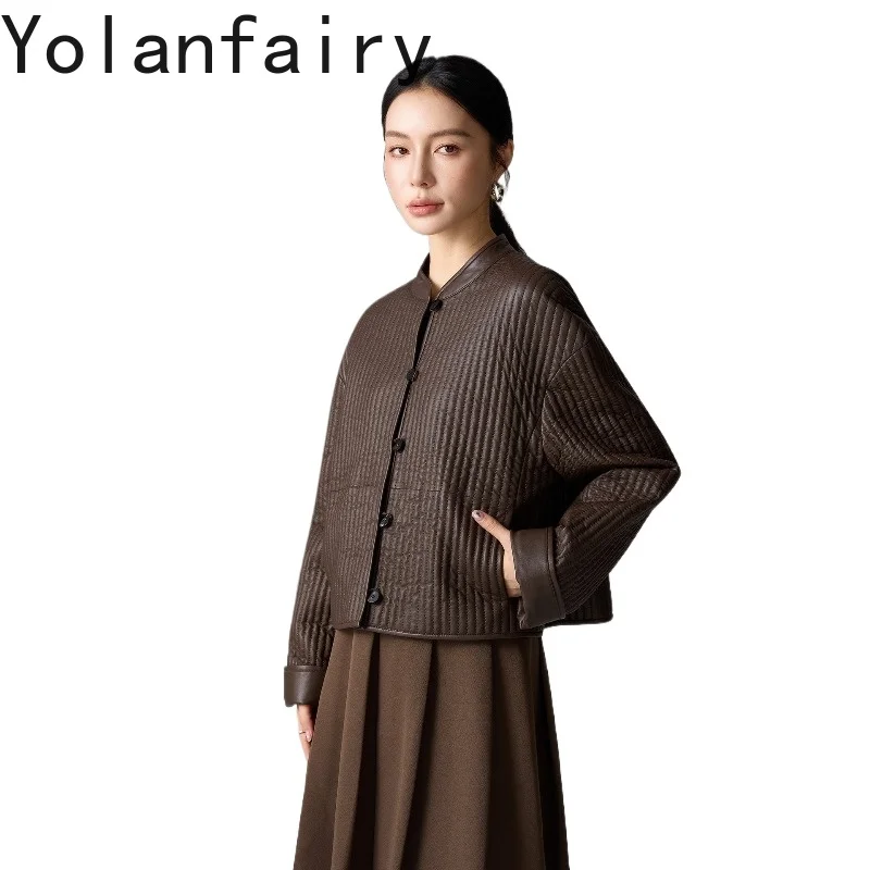 YOLANFAIRY Top Quality 100% Real Sheepskin Leather Coat Woman Old Money Style Short Genuine Leather Jacket Women Elegant casacos
