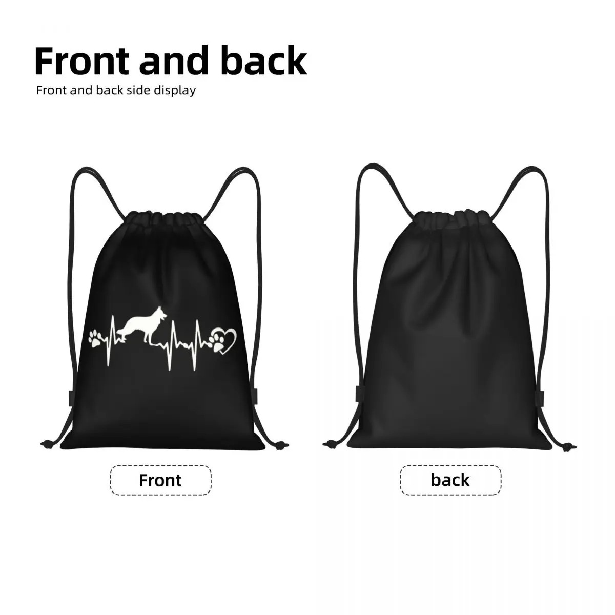 German Shepherd Heart Beat Drawstring Backpack Women Men Gym Sport Sackpack Foldable Alsatian Wolf Dog Training Bag Sack