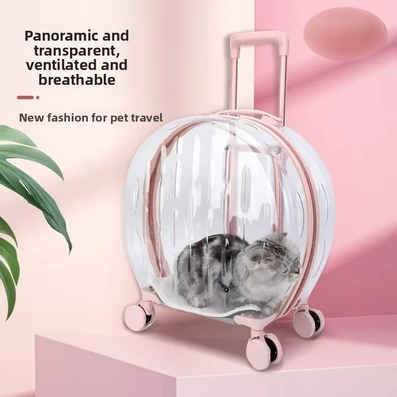 Transparent Pet Push-Pull Box Cat Transporter Bag Handheld Bubble Cage For Traveling Pet Carrier Trolley Case