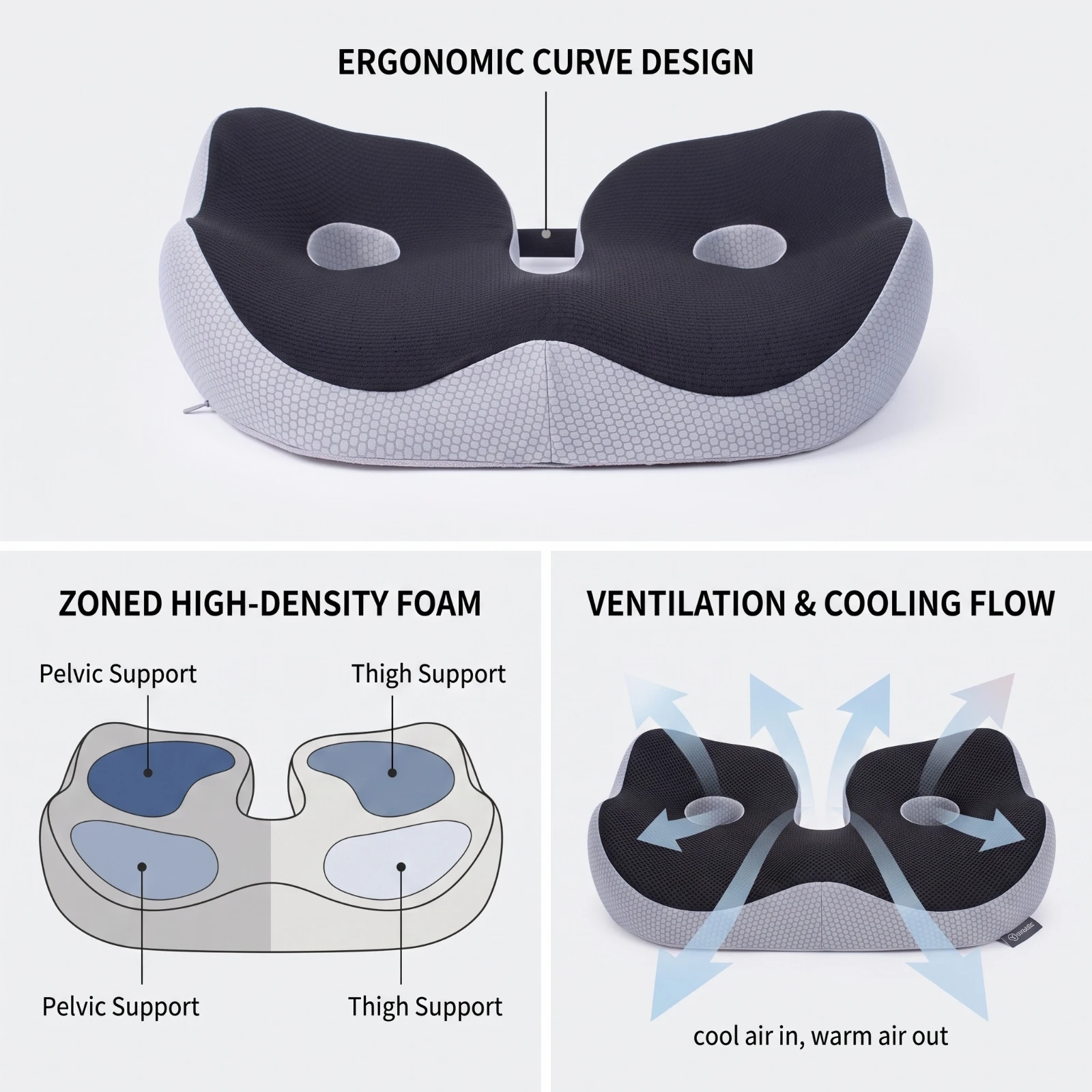 Memory Foam Seat Cushion Supportive Orthopedic Seat Cushion Chair Pad Breathable Premium for Office Workers