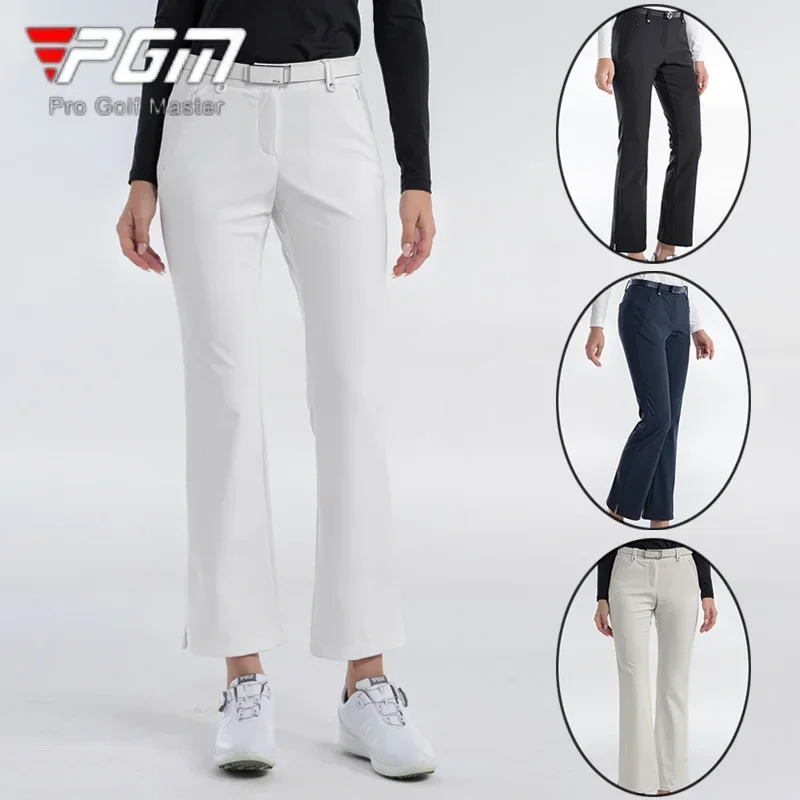 PGM Women Elastic Slim Golf Pants Ladies Flared Golf Pants Women Autumn Winter Split Trousers Zipper Pocket Casual Sweatpants