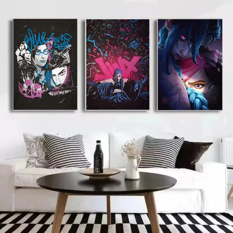 Arcane Season 2 Jinx VI Graffiti Caitlyn Jayce Viktor Character Poster Arcane Anime Game Canvas Printing Wall Art Room Decor