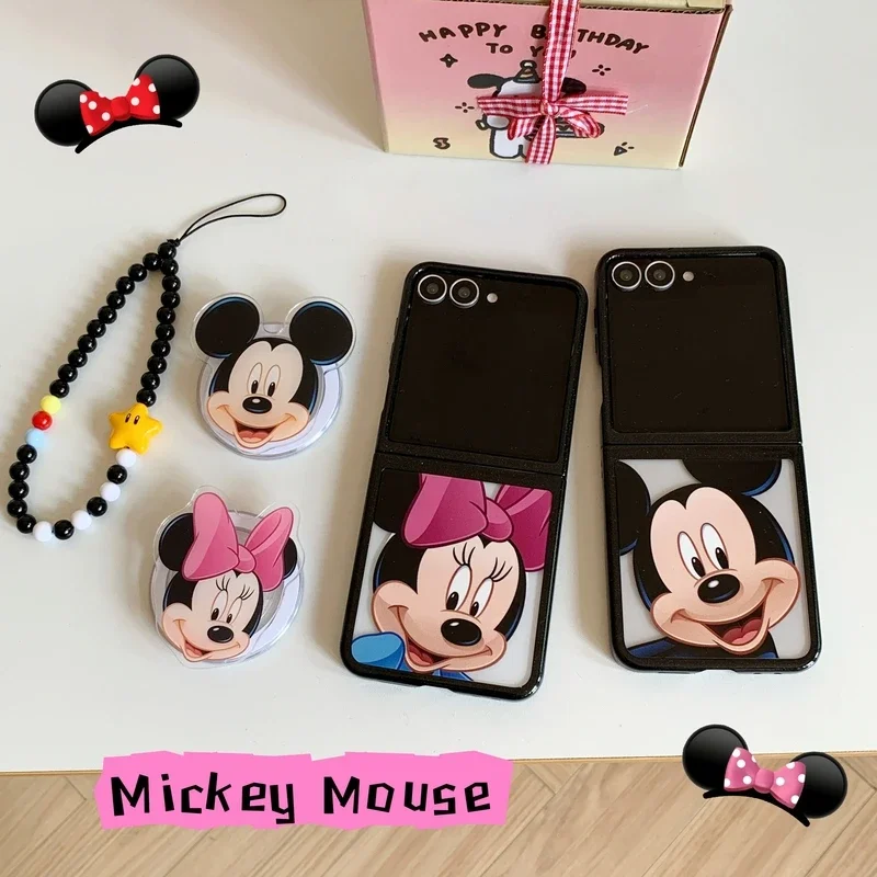 Cute Disney Mickey Minnie Mouse Magnetic Grip Holder Magsafe Wireless Charge Phone Case For Samsung Galaxy Z Flip 6 5 Cover