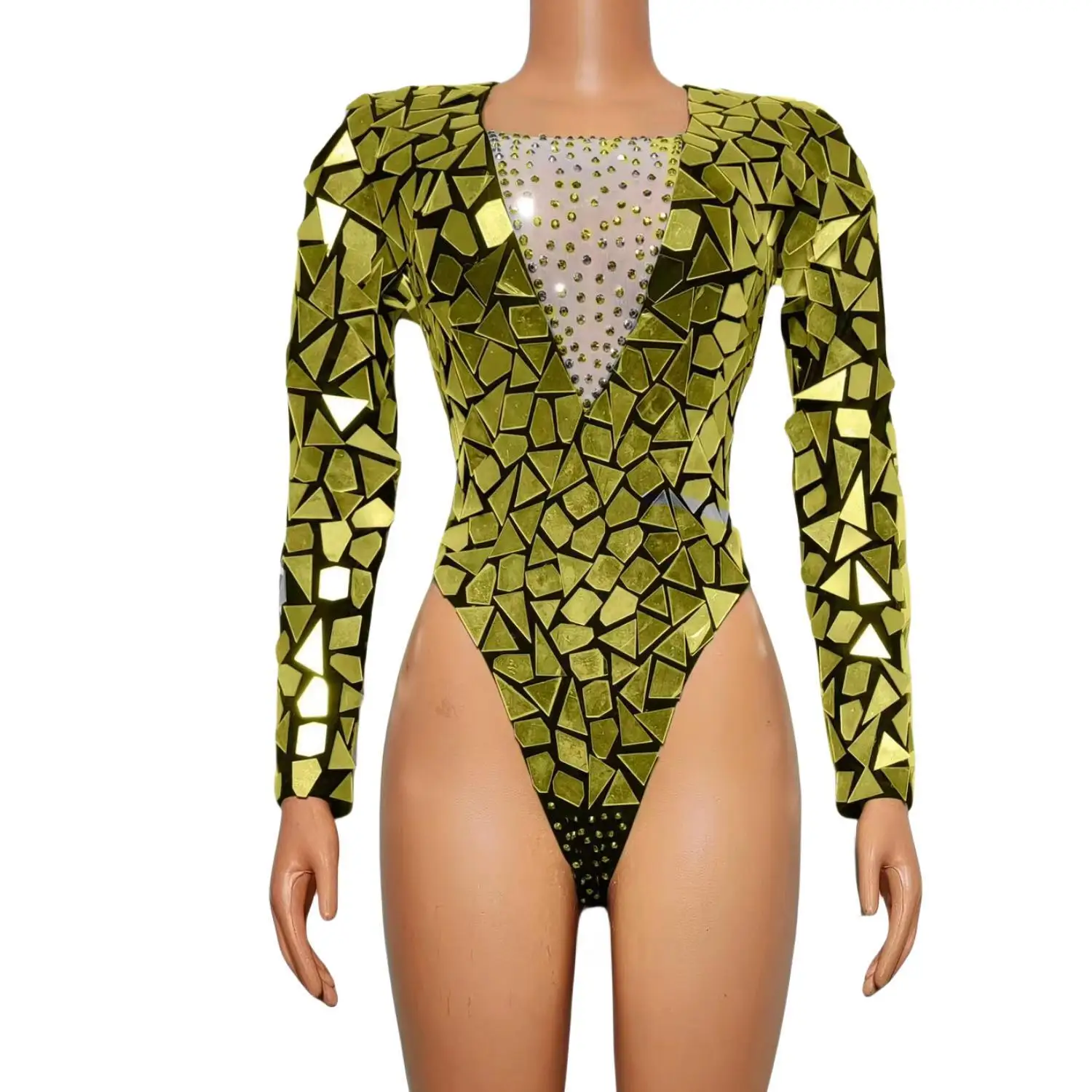 Seksi sahne Rhinestones aynalar Bodysuit kadınlar doğum günü kutlamak parti kıyafet şarkıcı dansçı gösterisi performans kostüm Heianjing