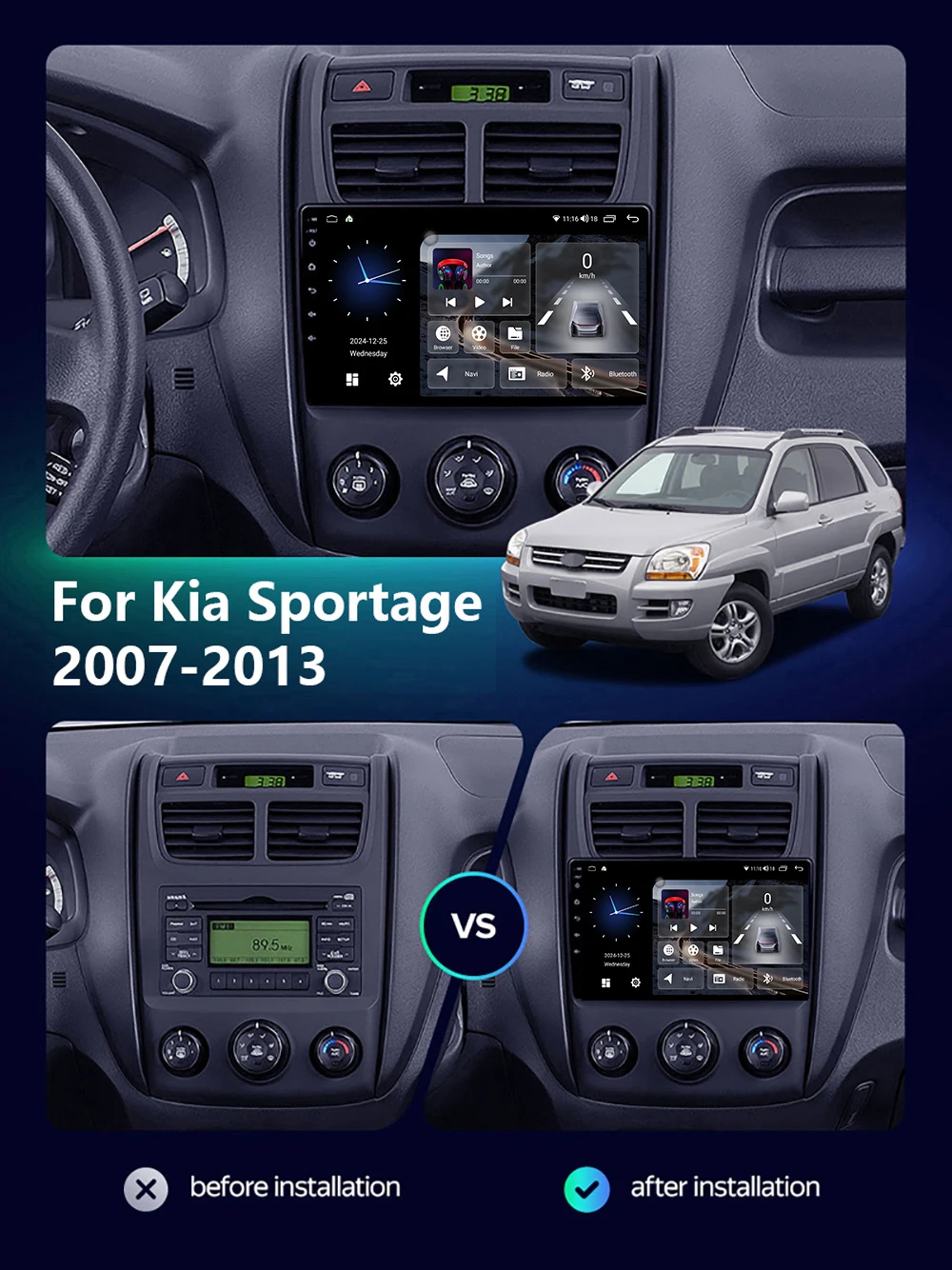 For KIA Sportage 2007 - 2013 Android15 Autoradio Multimedia Video Player Stereo Wireless Carplay Car Electronics Navigation GPS