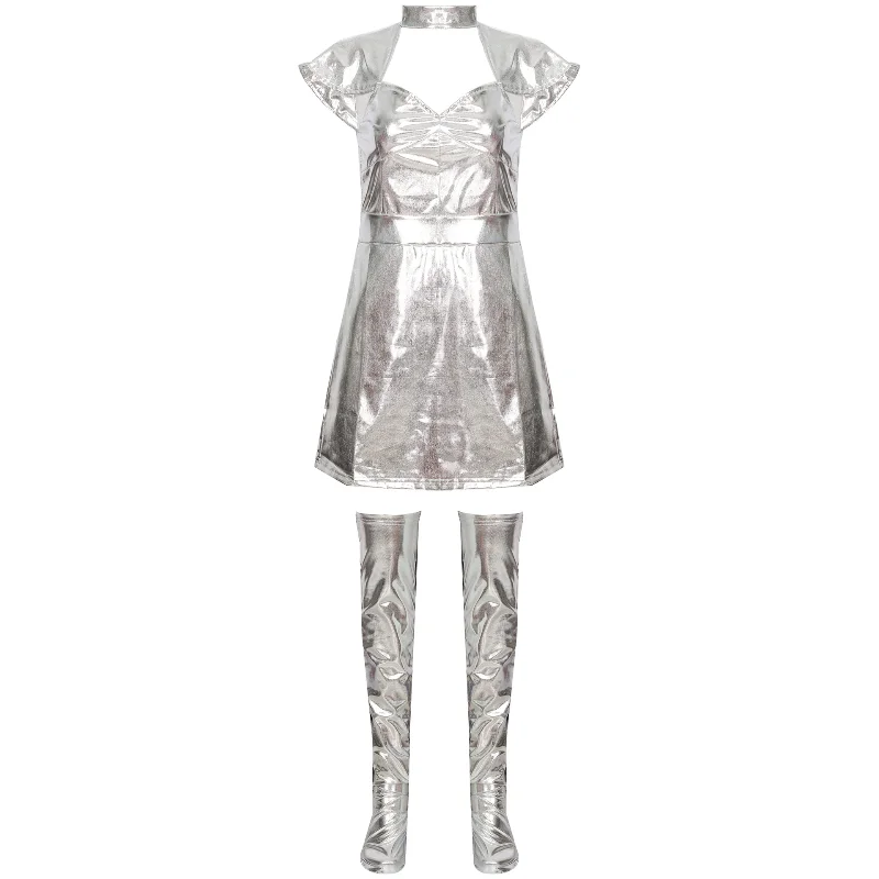 Belle Fille Halloween Space Costume Cosplay Planet Silver 18/Man Uniforme Performance Stage Outfit M-XL