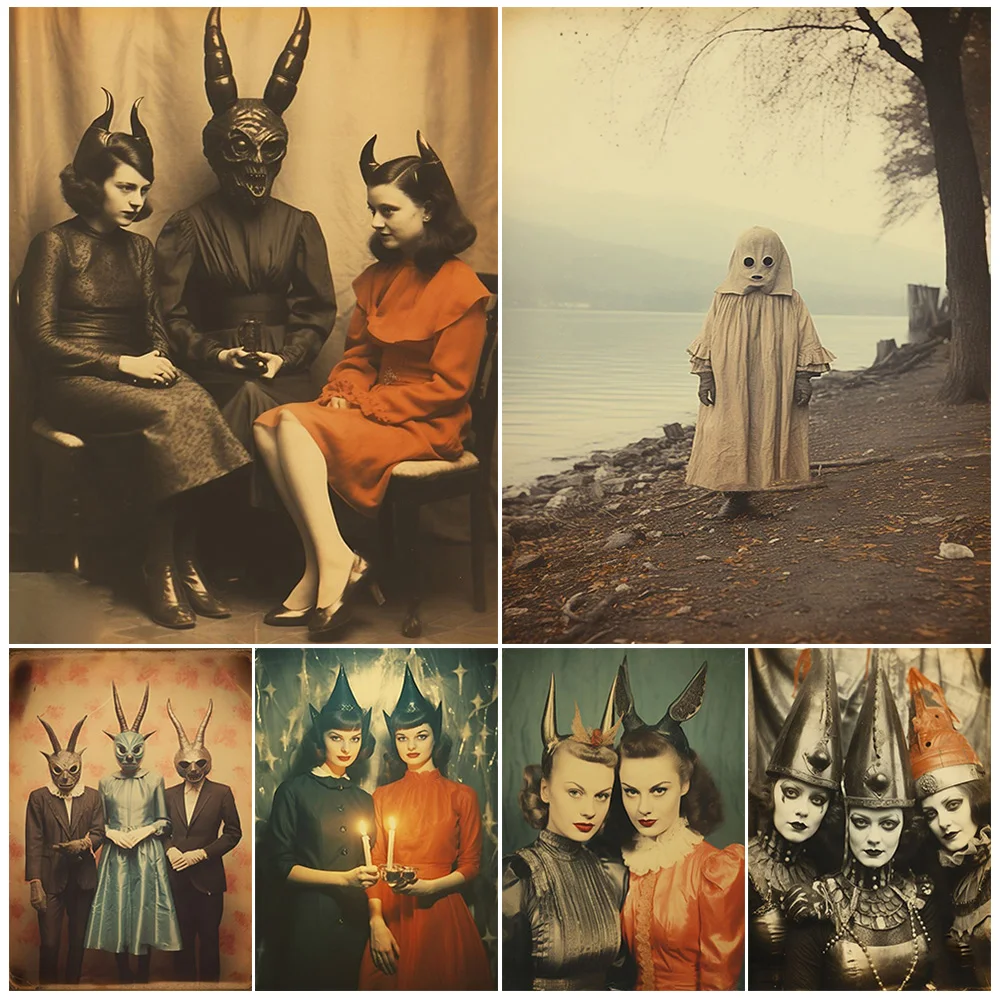 رمز شيطان غريب، تصوير عتيق، طباعة قماشية فنية جدارية، الأخوات الساحرة، صورة قوطية، ملصق فني وطباعة، ديكور منزلي #1