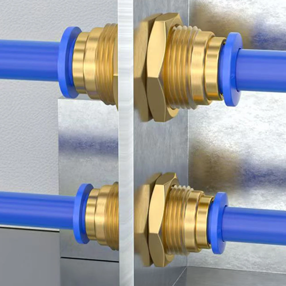 5 Pcs Brass Bulkhead Pneumatic Quick Connector Straight Union Fittings for 4-12mmTubes Metric Thread Air Line Bulkhead Couplings